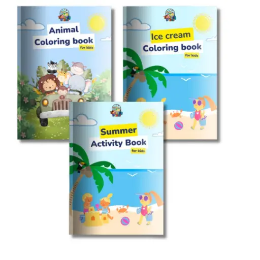 Fun & Learning Trio: Animal & Ice Cream Coloring Books + Summer Activity Book | Perfect Gift for Kids (Set of 3)